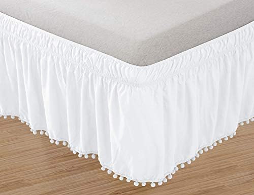 Luxury Top-Knot Tassel Pompom Fringe Bed Skirt 16inch Drop White