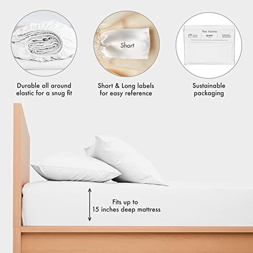 Five Looms 4 Piece Percale Cotton Sheet Set Full Size White