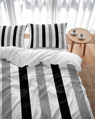 ZOE GARDEN Grey Black Duvet Cover Queen Set 3 Piece
