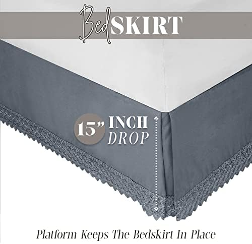Elegant Comfort Narina Collection Lace Bed Skirt 15inch Drop Cali King Gray