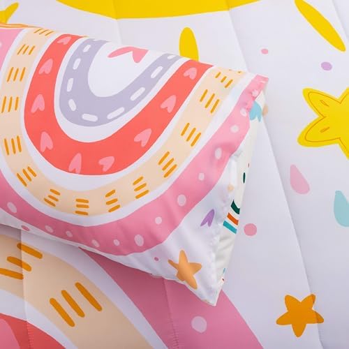 Btargot 5 Piece Pink Rainbow Comforter Set for Kids