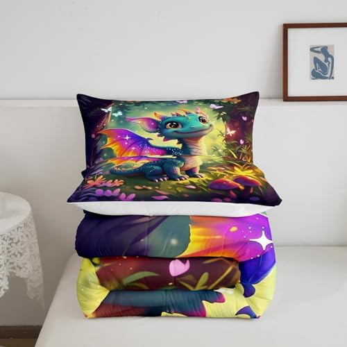 Castle Fairy Cute Dragon Comforter Set Twin Size Fantasy Bedding