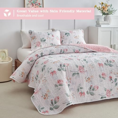 UOZZI Floral Quilt Set Queen Size 88x88 3PC Reversible