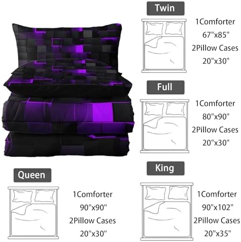 Neon Purple Black Geometric Comforter Set Queen 3PCS