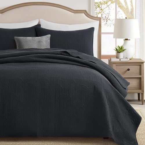 Lavsiry King Size Quilt with Pillow Shams - Black 106x96