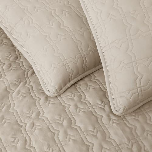 ROARINGWILD Beige King Quilt Bedding Set with Pillow Shams