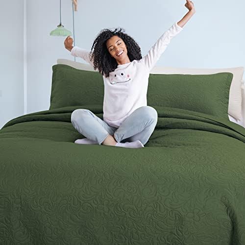 HOMBYS Alaska King 132x120 Bedspread Coverlet Set Olive Green