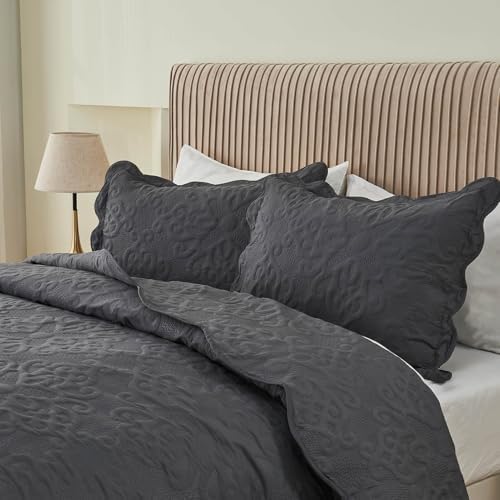 Kingnex Oversized King Bedspread Set Dark Grey 1