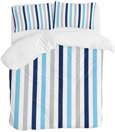 ZOE GARDEN Navy Blue Stripe Queen Duvet Cover Set 3 pcs