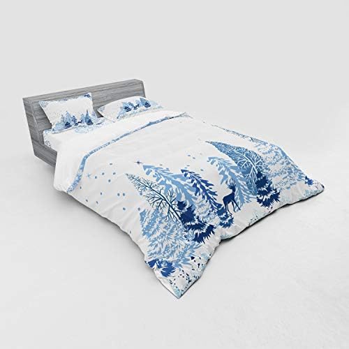 Ambesonne Winter Bedding Set Queen Size Blue White