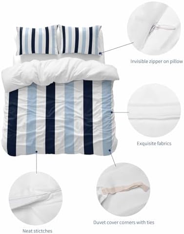 ZOE GARDEN Blue Vertical Stripes Duvet Cover Queen Set 1