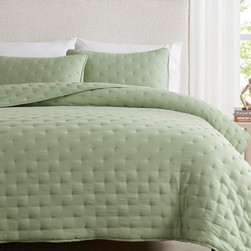 WDCOZY Sage Green Cloud Cal King Quilt Set