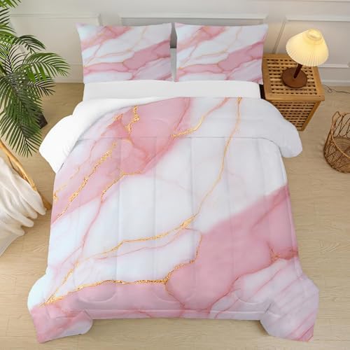 Marble Comforter Set King Size Pale Pink Chic Gold