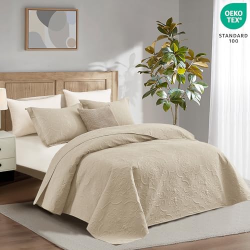 CHIXIN California King Quilt Set - Damask Paisley Coverlet with Ultrasonic Quilting