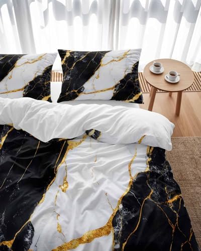 ZOE GARDEN Black Marble Duvet Cover Set 3 Pieces