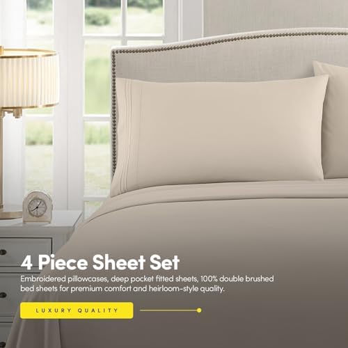 Sweet Home 1500 Supreme California King Sheet Set Beige Cream