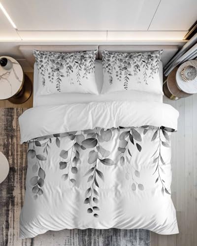 ZOE GARDEN Grey Eucalyptus Duvet Cover Set Full Size 3 Piece