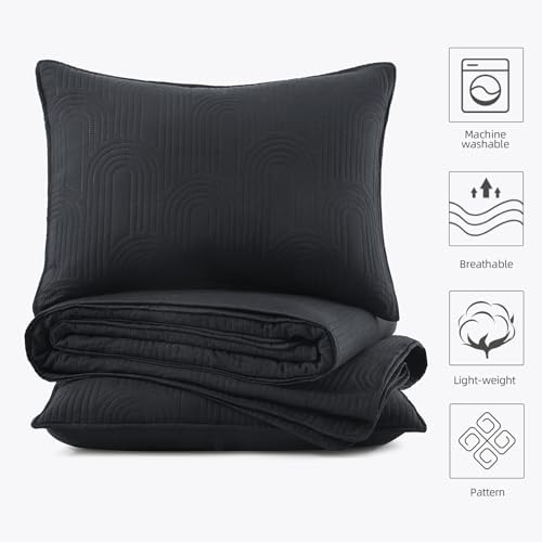 Lavsiry King Size Quilt with Pillow Shams - Black 106x96