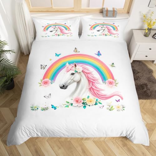 jejeloiu Rainbow Horse Duvet Cover Set