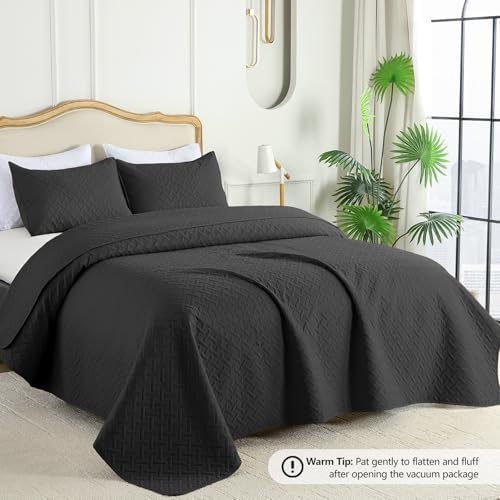 FLYMME King Size Quilt Bedding Set Black