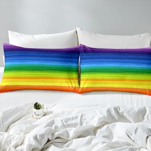 Feelyou Gradient Rainbow Stripes Bed Sheet Set 4Pcs King Size