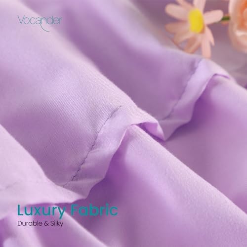 Vocander Purple Twin Bed Skirt 14 Drop with Elastic Ruffles