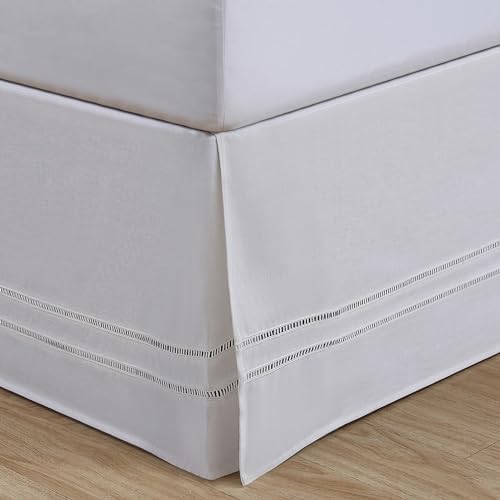 FRESH IDEAS Linenweave Hemstitch Bed Skirt - Twin White