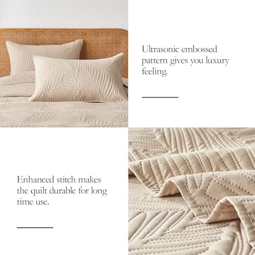 OARAGE Cal King Quilt Bedding Set Leaf Pattern Microfiber