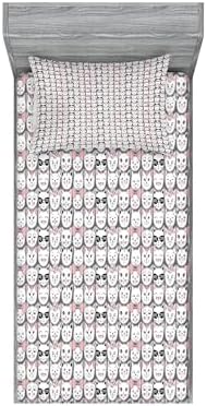 Ambesonne Cat Lover Sheet Pillow Sham Set TwinXL Pale Pink Black