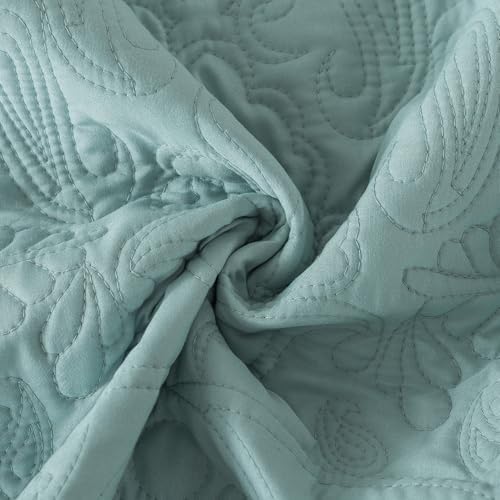 HoneiLife King Quilt Bedding Set - 3 Pieces Silt Green Microfiber Quilt