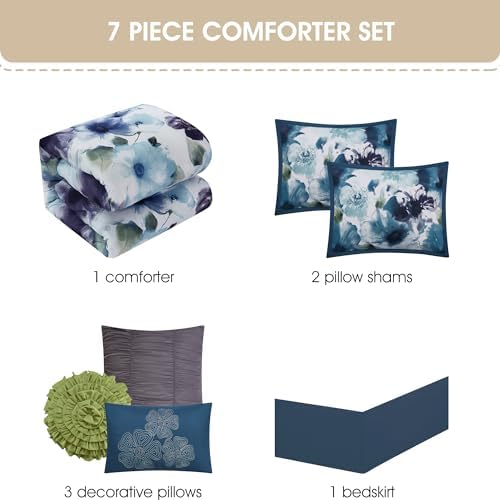 Grand Avenue Blue Purple Comforter Set 7 Piece