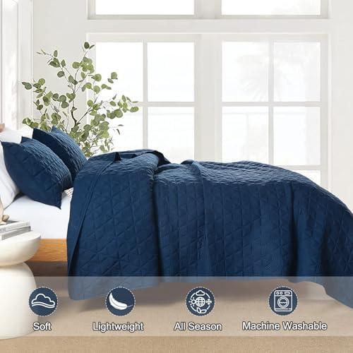 DJY Navy Blue King Size Quilt Set with Pillow Shams