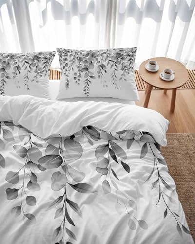ZOE GARDEN Grey Eucalyptus Duvet Cover Set Full Size 3 Piece