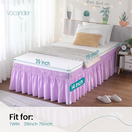 Vocander Purple Twin Bed Skirt 14 Drop with Elastic Ruffles