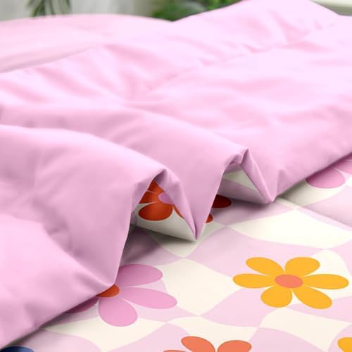 Pamnest Retro Daisy Pink Queen Comforter Set 7 Pcs