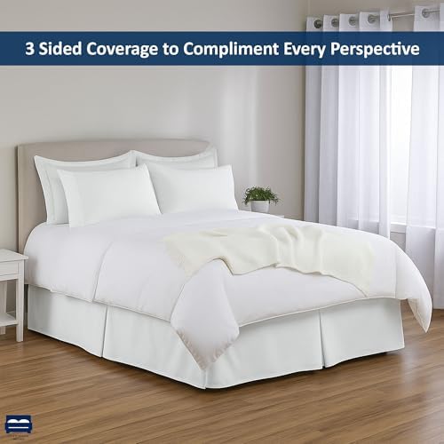 Cottingon White King Size Luxury Pleated Bed Skirt 15 Inch Drop
