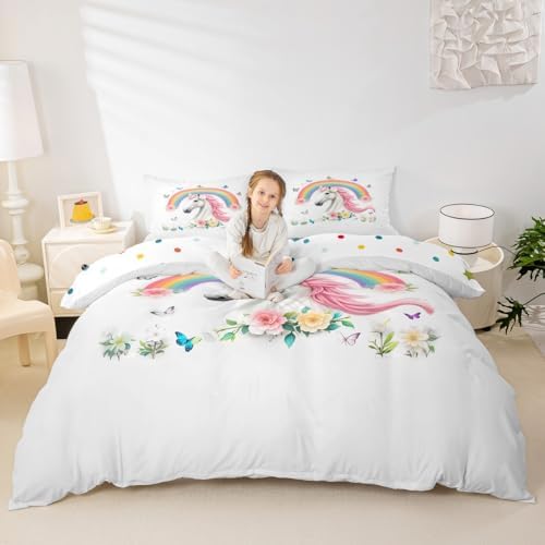 jejeloiu Rainbow Horse Duvet Cover Set
