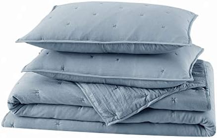 BOURINA Embroidered Quilt Set - 3-Piece FullQueen Blue
