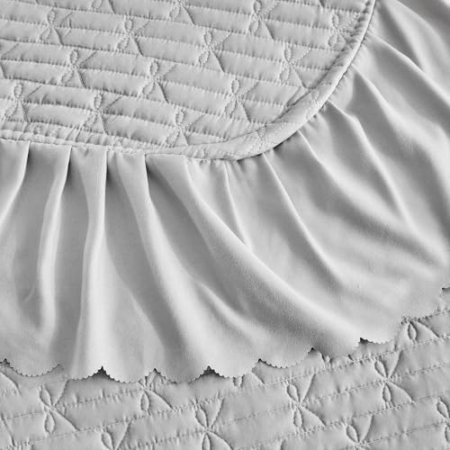 UOZZI BEDDING Ruffled Quilt Set King Size 96x108 Gray