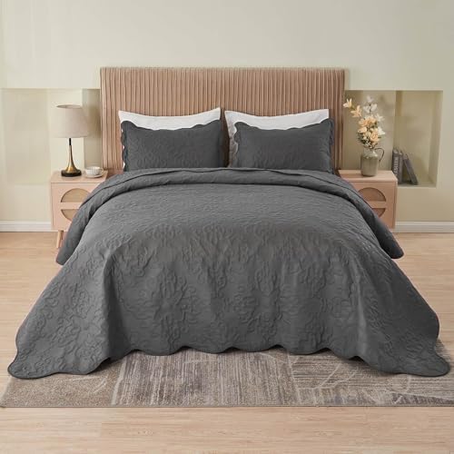 Kingnex Oversized King Bedspread Set Dark Grey 1