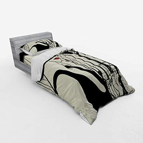 Ambesonne Duvet Cover Set Twin Size Black Beige and Red