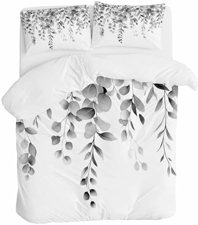 ZOE GARDEN Grey Eucalyptus Duvet Cover Set Full Size 3 Piece