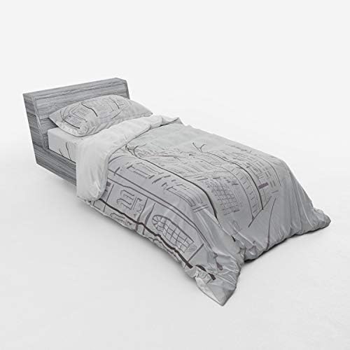 Ambesonne City Bedding Set Dust White Twin Size