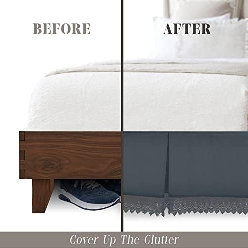 Elegant Comfort Narina Collection Lace Bed Skirt 15inch Drop Cali King Gray