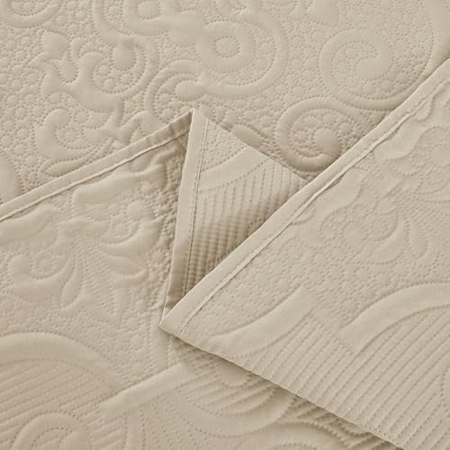 CHIXIN California King Quilt Set - Damask Paisley Coverlet with Ultrasonic Quilting