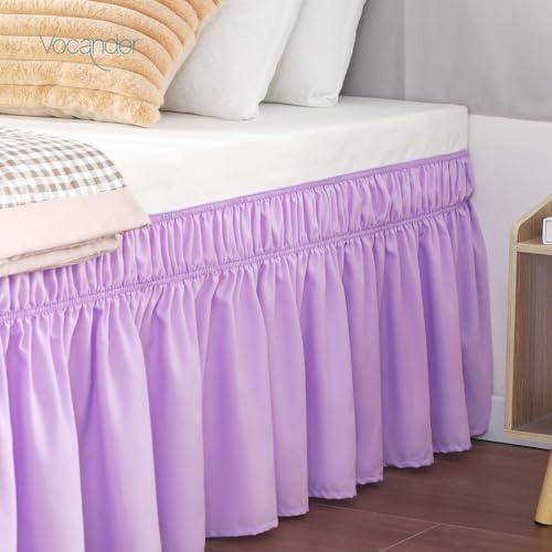 Vocander Purple Twin Bed Skirt 14 Drop with Elastic Ruffles