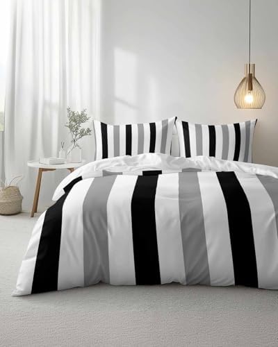 ZOE GARDEN Grey Black Duvet Cover Queen Set 3 Piece
