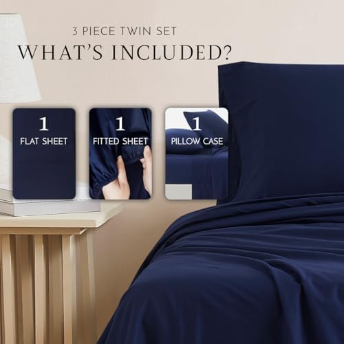 Linen Closet Luxury Cotton 3-Piece Sheet Set Twin Navy 1