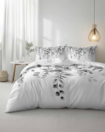 ZOE GARDEN Grey Eucalyptus Duvet Cover Set Full Size 3 Piece