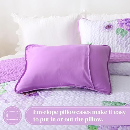 Heymybed Purple Floral Quilt Set King Size 3 Pieces